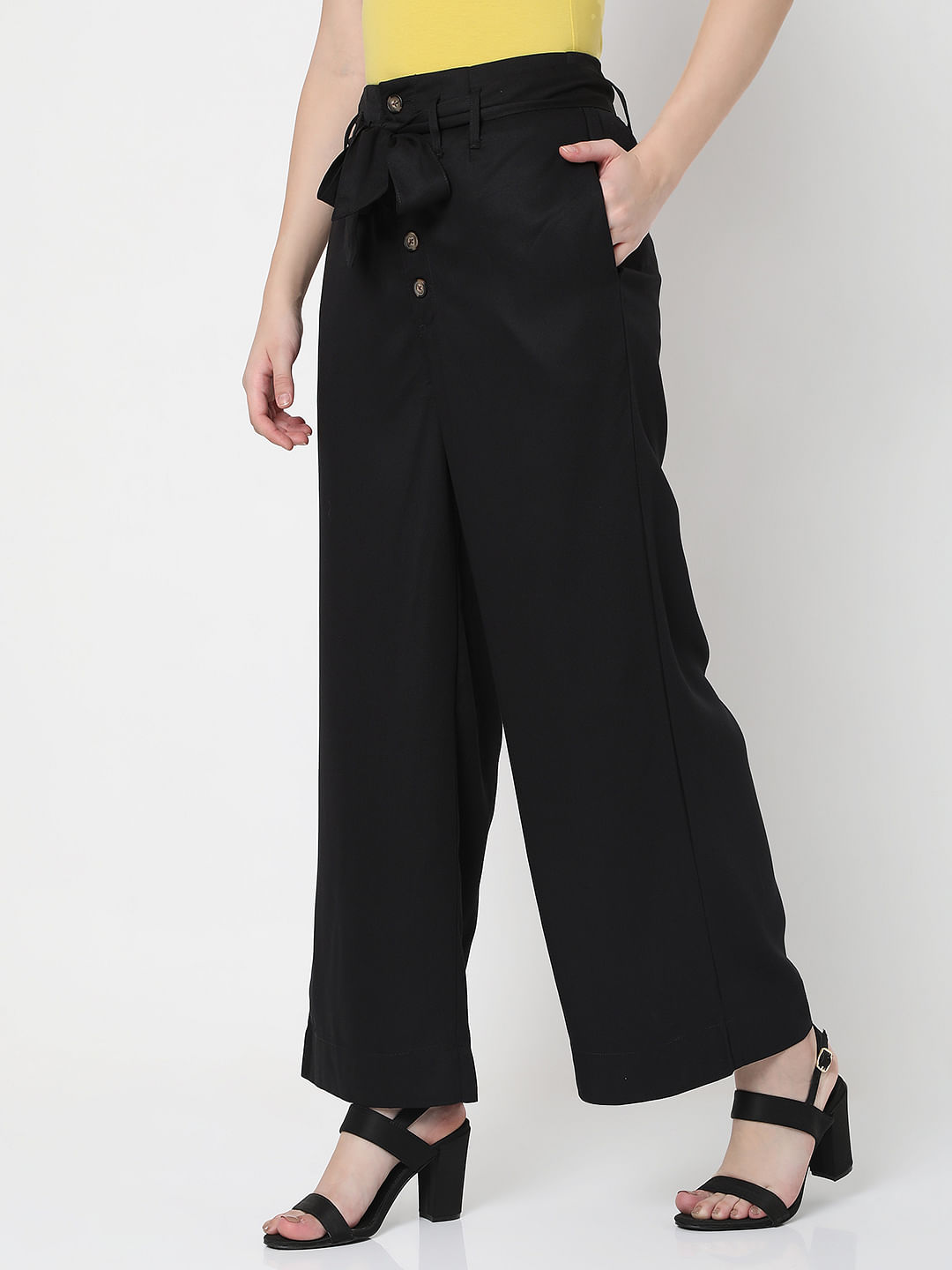 W Black Rayon Straight Parallel Pants – Nykaa Fashion